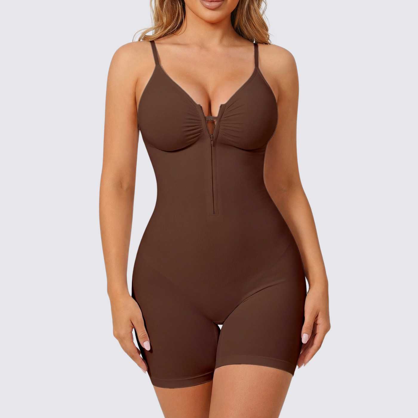 Bodysuit Shorts Shapewear with Zipper Belt